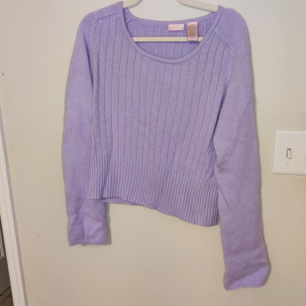 Lavendar angora cropped crew neck sweater